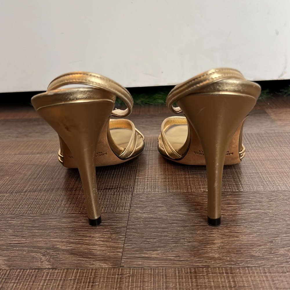 Michael Kors Gold Metallic Sandal Slingback Heels - Picture 5 of 12